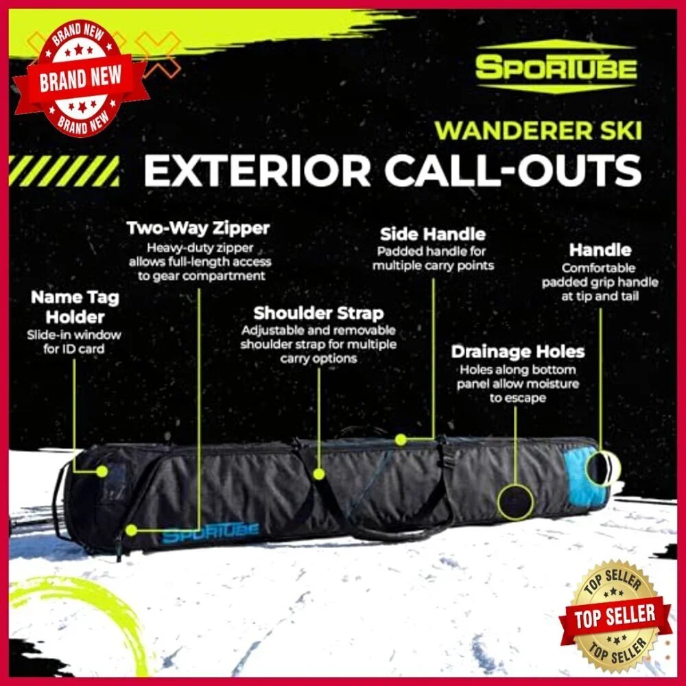 Lightweight Ski Sleeve Bag with Full-Length Zipper and Padded Handles